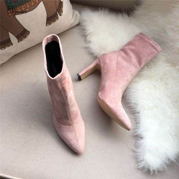 ollymurs new fashion black pink kid suede women boots pointed toe slip on thin high heel women autumn ankle boots shoes woman
ollymurs new fashion black pink kid suede women boots pointed toe slip on thin high heel women autumn ankle boots shoes woman