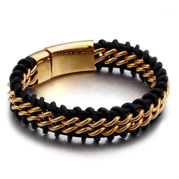 titanium steel braided simple bracelet men ornament stainless steel classic leather geometric charm bracelets1, Golden;silver
titanium steel braided simple bracelet men ornament stainless steel classic leather geometric charm bracelets1, Golden;silver