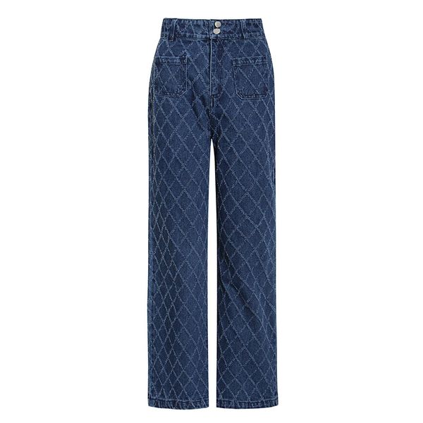 2020 autumn temperament wild slimming high waist loose wide legs rhombus plaid jeans for women smooth straight-leg trousers, Blue
2020 autumn temperament wild slimming high waist loose wide legs rhombus plaid jeans for women smooth straight-leg trousers, Blue