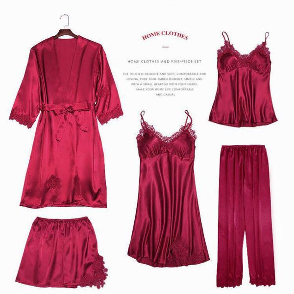 women's sleepwear 5pcs robes sets 2021 kimono robe solid fashion bathrobe lace peignoir wedding soft bridesmaid h226, Black;red
women's sleepwear 5pcs robes sets 2021 kimono robe solid fashion bathrobe lace peignoir wedding soft bridesmaid h226, Black;red