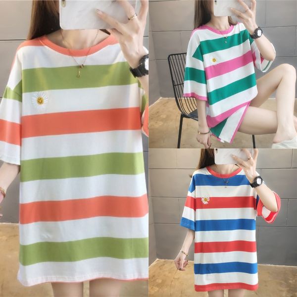 pure cotton loose rainbow stripe small zou chrysanthemum short sleeve casual for female t-shirt t-shirt students sweet net red sguxh, White
pure cotton loose rainbow stripe small zou chrysanthemum short sleeve casual for female t-shirt t-shirt students sweet net red sguxh, White