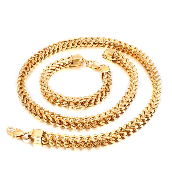 

gold / silver jewelry set 8mm wide stainless steel dragon bone figaro link chain necklace bracelet jewelry set