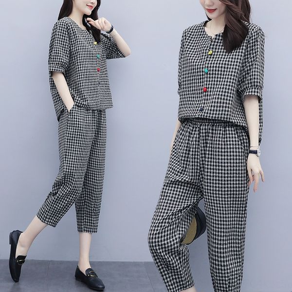 fashion western style and plaid suit women's summer large size age-reducing t-shirt harem pants slimming t-shirt linencotton linen cott, Gray
fashion western style and plaid suit women's summer large size age-reducing t-shirt harem pants slimming t-shirt linencotton linen cott, Gray