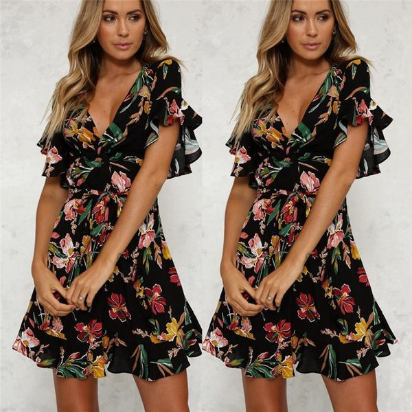 women's summer dresses boho floral printed beach dress lady flowers flare sleeve v-neck sundress high waist bow belt swing dress, Black;gray
women's summer dresses boho floral printed beach dress lady flowers flare sleeve v-neck sundress high waist bow belt swing dress, Black;gray