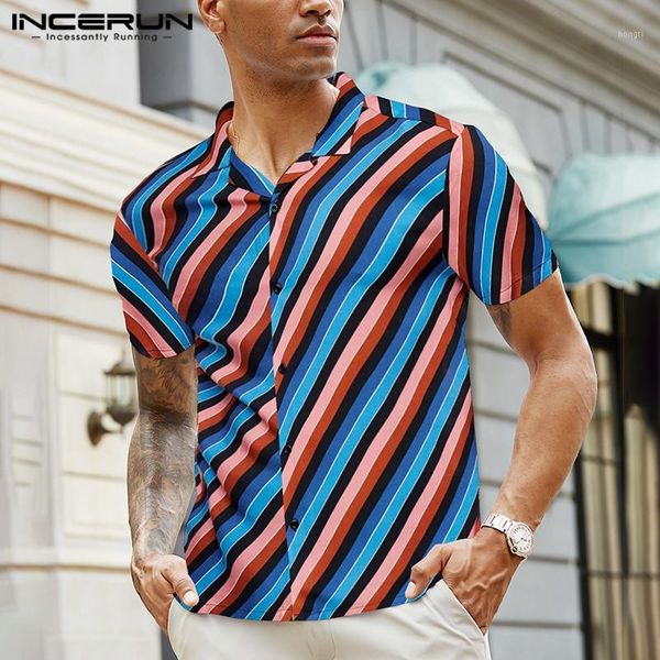incerun men colorful striped shirts short sleeve lapel shirt summer hawaiian beach blouse casual buttons streetwear s-5xl 71, White;black
incerun men colorful striped shirts short sleeve lapel shirt summer hawaiian beach blouse casual buttons streetwear s-5xl 71, White;black