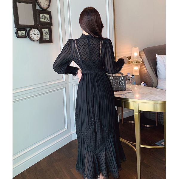 black lace dressed vintage woman's neck long lady fall elegant dress ladies party clothes 6gos, Black;gray
black lace dressed vintage woman's neck long lady fall elegant dress ladies party clothes 6gos, Black;gray
