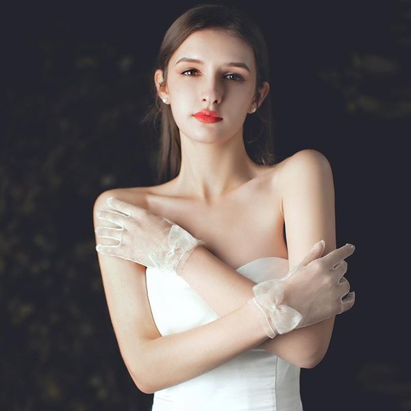 women short ivory wedding bridal gloves full finger see through ribbon bowknot decor wrist length costume prom party gloves h qylksg, White 
women short ivory wedding bridal gloves full finger see through ribbon bowknot decor wrist length costume prom party gloves h qylksg, White