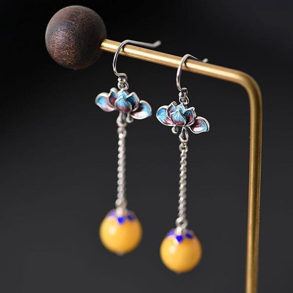 New silver fired Blue Cloisonne Enamel lotus Tassel Earrings Chinese style retro elegant court charm women's jewelry
New silver fired Blue Cloisonne Enamel lotus Tassel Earrings Chinese style retro elegant court charm women's jewelry