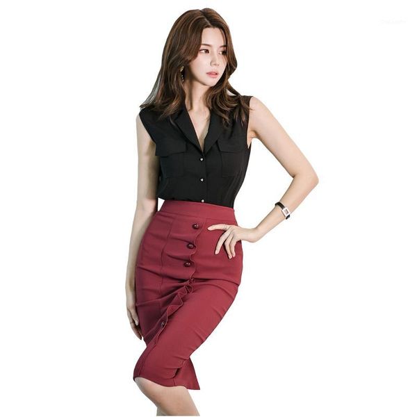 2020 summer elegant occupation 2 pieces suits women sleeveless chiffon crop & single breasted pencil skirts sets1, White
2020 summer elegant occupation 2 pieces suits women sleeveless chiffon crop & single breasted pencil skirts sets1, White