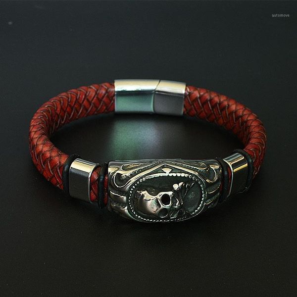 skull hand-made braided leather bracelet bangles for men magentic clasp punk bracelets wristband males jewelry1, Golden;silver
skull hand-made braided leather bracelet bangles for men magentic clasp punk bracelets wristband males jewelry1, Golden;silver