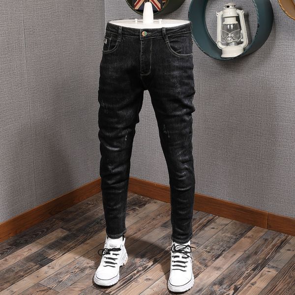 2021 new fashion streetwear men jeans elastic slim fit casual vintage designer denim pencil pants korean style long trousers v6, Blue
2021 new fashion streetwear men jeans elastic slim fit casual vintage designer denim pencil pants korean style long trousers v6, Blue