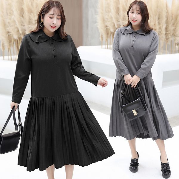 women's spring solid color pleated dress plus size calf length casual dress 100 kg can wear t200526, Black;gray
women's spring solid color pleated dress plus size calf length casual dress 100 kg can wear t200526, Black;gray
