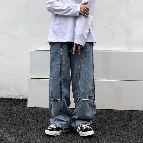 men's jeans loose high waist for men and women section straight torre wide legged pants trend trousers, Blue
men's jeans loose high waist for men and women section straight torre wide legged pants trend trousers, Blue