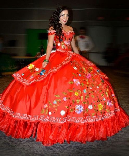 2022 amazing red embroidery flowers pattern quinceanera dresses off the shoulder satin ruffles with sleeves corset mexican vestido de 15 ano, Blue;red
2022 amazing red embroidery flowers pattern quinceanera dresses off the shoulder satin ruffles with sleeves corset mexican vestido de 15 ano, Blue;red