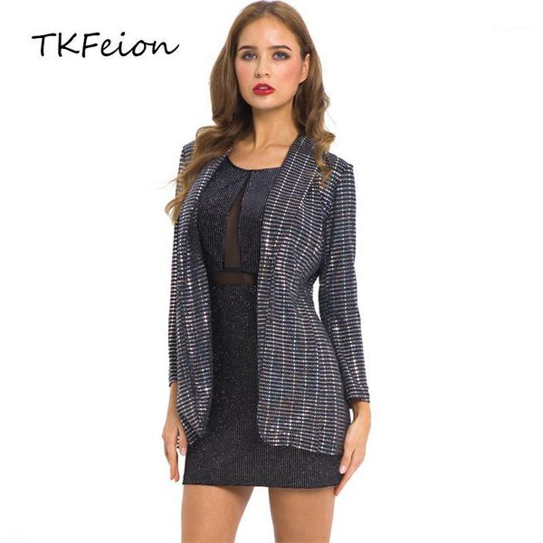 2020 new style womens blazers fashion sequined striped single breasted notched spring autumn female silver coats high street1, White;black
2020 new style womens blazers fashion sequined striped single breasted notched spring autumn female silver coats high street1, White;black