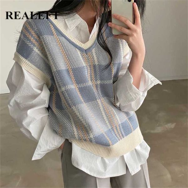 realeft autumn plaid striped sleeveless sweater vest for women knitting v-neck casual loose ladies female tank 220125, Black;white
realeft autumn plaid striped sleeveless sweater vest for women knitting v-neck casual loose ladies female tank 220125, Black;white