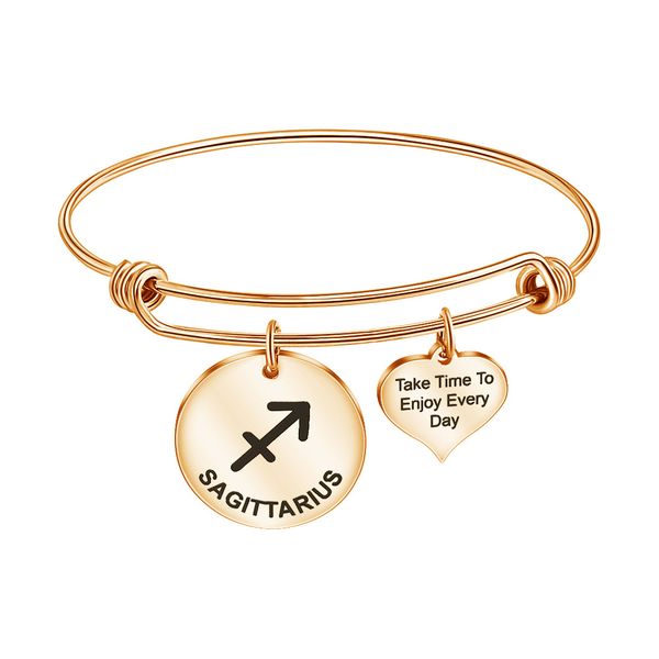 12 constellation zodiac bangle cuff take time enjoy every day letter carved heart coin charm stainless steel adjustable bracelet, Silver
12 constellation zodiac bangle cuff take time enjoy every day letter carved heart coin charm stainless steel adjustable bracelet, Silver