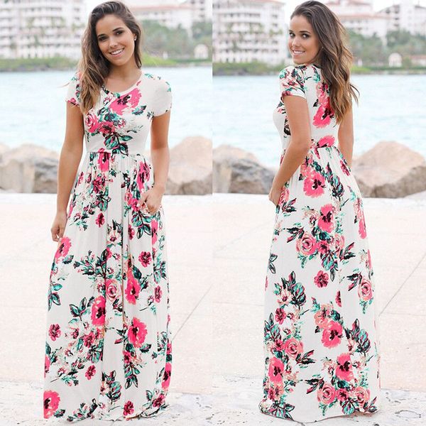 women floral print short sleeve boho dress evening gown party long maxi dress summer sundress clothing, Black;gray
women floral print short sleeve boho dress evening gown party long maxi dress summer sundress clothing, Black;gray