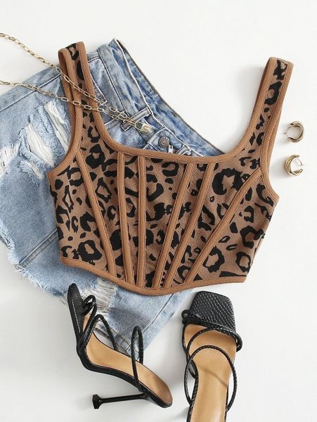 zip back tape asymmetrical hem leopard tank q8bl#, White