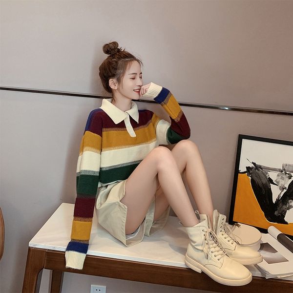 polo pullover sweater knitted sweater pullover striped lazy wind net red autumn 2020 new high waist casual qrscw, White;black
polo pullover sweater knitted sweater pullover striped lazy wind net red autumn 2020 new high waist casual qrscw, White;black