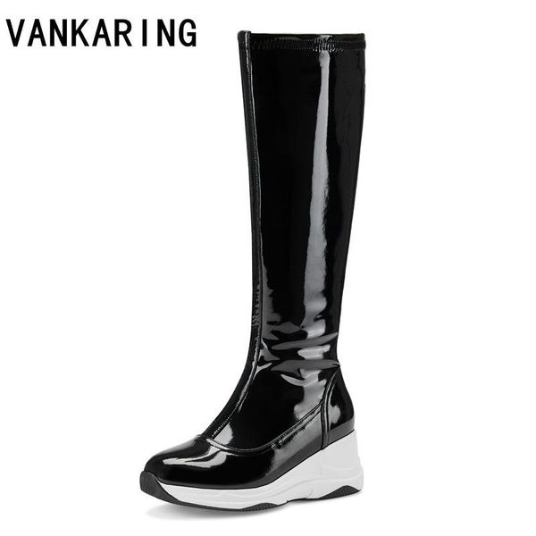 vankaring brand boots patent leather knee high boots for women platform snow wedge heel matched riding winter woman, Black
vankaring brand boots patent leather knee high boots for women platform snow wedge heel matched riding winter woman, Black
