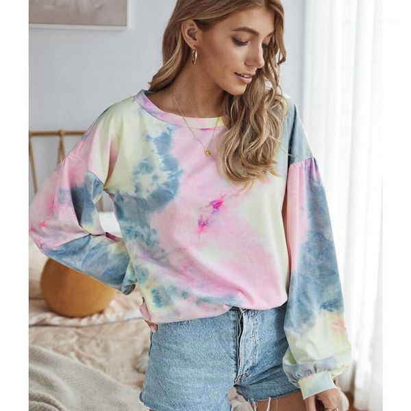 2020 autumn womens t shirt multicolor casual long sleeve round collar sweatshirt loose printed dyeing shirt oversize1, White 
2020 autumn womens t shirt multicolor casual long sleeve round collar sweatshirt loose printed dyeing shirt oversize1, White