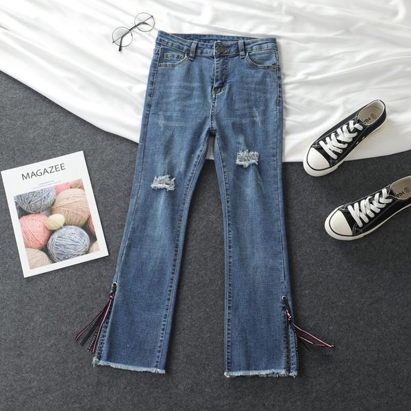 2020 women's jeans dirty trousers high waist female micro bell pants loos wild fashion hole ankle-length pants1, Blue
2020 women's jeans dirty trousers high waist female micro bell pants loos wild fashion hole ankle-length pants1, Blue