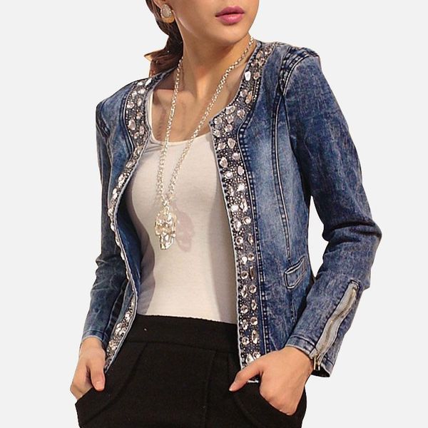 sequined denim women short jacket o neck long sleeve zippers female coat 2020 spring autumn casual lady fashion jackets, Black;brown
sequined denim women short jacket o neck long sleeve zippers female coat 2020 spring autumn casual lady fashion jackets, Black;brown