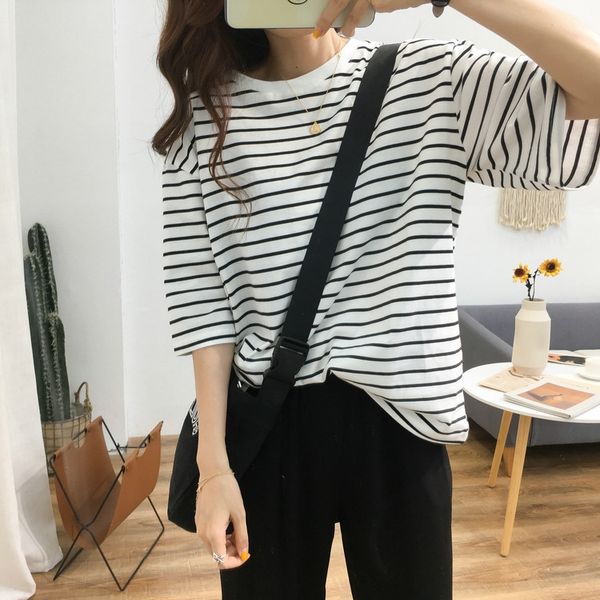 loose and versatile round neck short coat t- sleeve striped t-shirt women's 2019 summer korean slim student casual bottoming shirt p, White
loose and versatile round neck short coat t- sleeve striped t-shirt women's 2019 summer korean slim student casual bottoming shirt p, White
