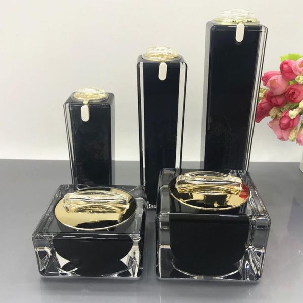 high grade black cosmetics sub acrylic 30/50/100ml lotion pump bottle, classic 15/30/50g acrylic cream jar 6pcs 1suit1 
high grade black cosmetics sub acrylic 30/50/100ml lotion pump bottle, classic 15/30/50g acrylic cream jar 6pcs 1suit1