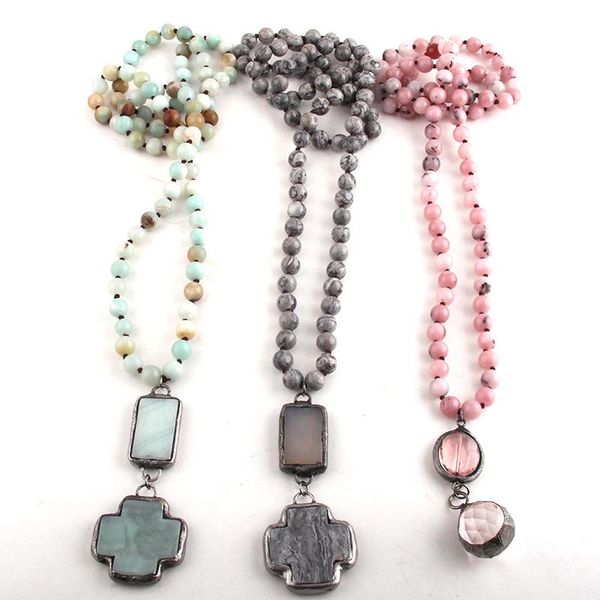 rh fashion beaded jewelry stone bead long knotted cross pendant necklaces for women, Silver
rh fashion beaded jewelry stone bead long knotted cross pendant necklaces for women, Silver