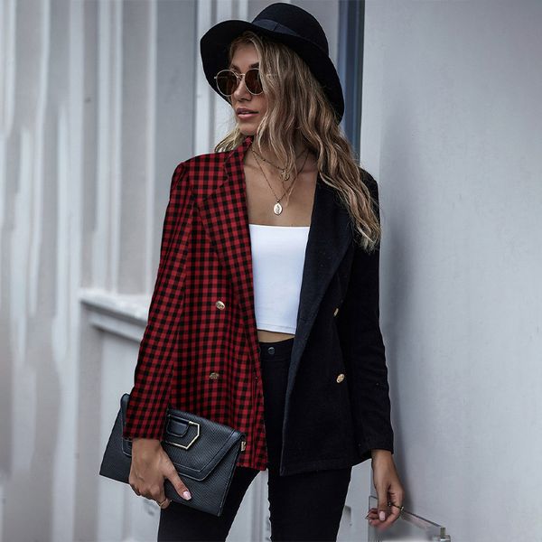 plaid patchwork double breasted women's coat autumn notched long sleeve female coats winter fashion new casual ladies outerwearx1020, Black
plaid patchwork double breasted women's coat autumn notched long sleeve female coats winter fashion new casual ladies outerwearx1020, Black