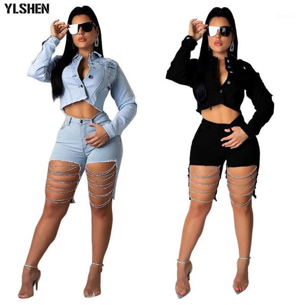 plus size 2 two piece set women denim chain hole jacket suits tracksuit casual long sleeve jean crop & shorts outfits1, White
plus size 2 two piece set women denim chain hole jacket suits tracksuit casual long sleeve jean crop & shorts outfits1, White