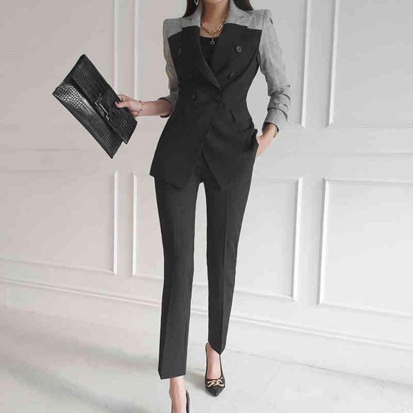 women's two piece pants autumn office elegant set plaid stitching blazer jacket slim pencil british style suits outfit d3qo, White
women's two piece pants autumn office elegant set plaid stitching blazer jacket slim pencil british style suits outfit d3qo, White