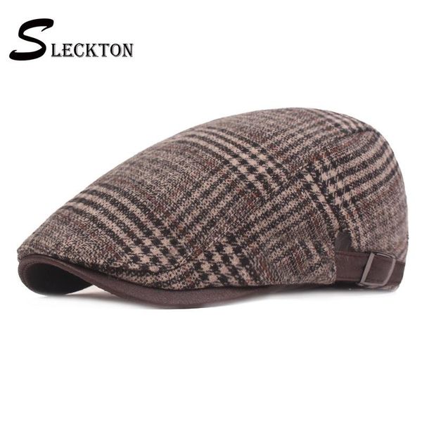 sleckton men's retro plaid berets hat for men fashion tweed newsboy caps casual france flat cap peaky blinders gorras, Blue;gray