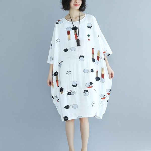 #0149 summer batwing sleeve dress women round neck white cartoon print oversized loose long t shirt dress cotton linen vestidos, Black;gray
#0149 summer batwing sleeve dress women round neck white cartoon print oversized loose long t shirt dress cotton linen vestidos, Black;gray
