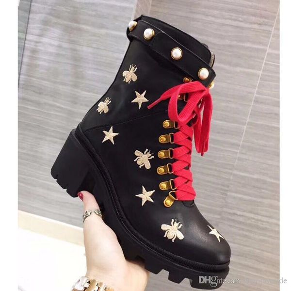 women genuine leather flat trip hiking boots embroidered lace-up ankle boots stars bee lace-up motorcycle boots rabbit hair pearl shoes, Black
women genuine leather flat trip hiking boots embroidered lace-up ankle boots stars bee lace-up motorcycle boots rabbit hair pearl shoes, Black