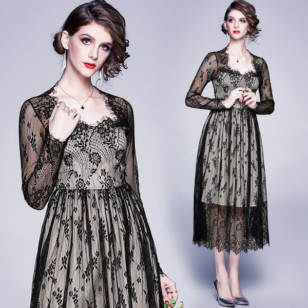 2021 new elegant women lace transparent long sleeve square collar party spring summer ladies office vestidos hzhn, Black;gray
2021 new elegant women lace transparent long sleeve square collar party spring summer ladies office vestidos hzhn, Black;gray