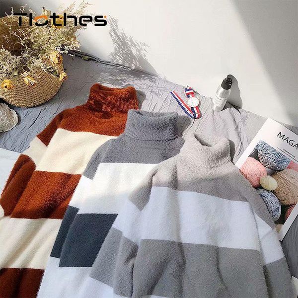 turtle neck jumpers men's fake mink fleece sweater striped knitwear mens pullover sweaters lazy turtleneck men clothing oversize, White;black
turtle neck jumpers men's fake mink fleece sweater striped knitwear mens pullover sweaters lazy turtleneck men clothing oversize, White;black