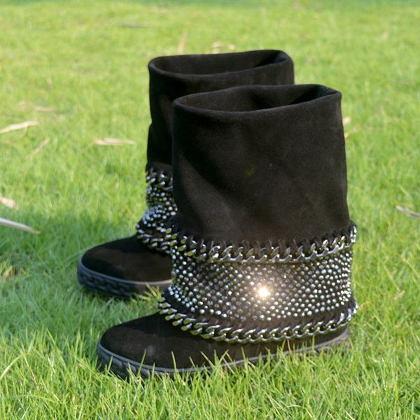 bling crystal embellished chains boots women height increasing mid calf boots ladies black suede round toe slip on shoes
bling crystal embellished chains boots women height increasing mid calf boots ladies black suede round toe slip on shoes