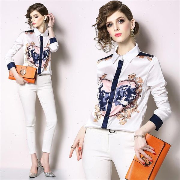 2021 white spring summer women runway long sleeve ol blouse designer printed casual lapel collar shirt blusas
2021 white spring summer women runway long sleeve ol blouse designer printed casual lapel collar shirt blusas