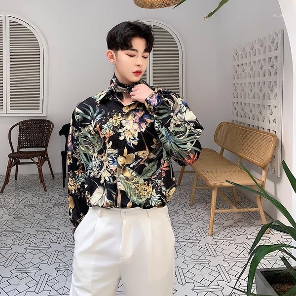 men casual long sleeve flower shirt male fashion male harajuku vintage tie bow dress shirts stage nightclub party clothing1, White;black
men casual long sleeve flower shirt male fashion male harajuku vintage tie bow dress shirts stage nightclub party clothing1, White;black