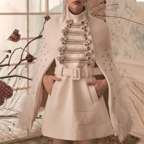 fashion coat white feather pearl double breasted cape coat women elegant wool winter jacket cloak for women, Black
fashion coat white feather pearl double breasted cape coat women elegant wool winter jacket cloak for women, Black