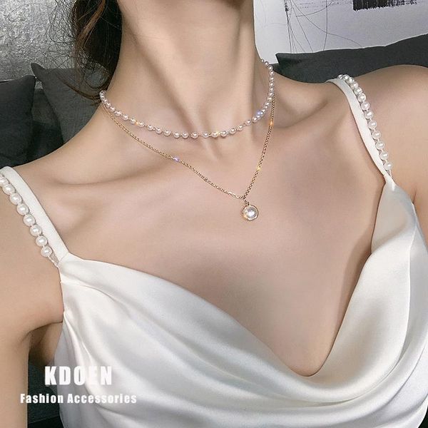 european and american fashion double pearl pendant female necklace girl clavicle chain unusual christmas party neck chain, Golden;silver
european and american fashion double pearl pendant female necklace girl clavicle chain unusual christmas party neck chain, Golden;silver