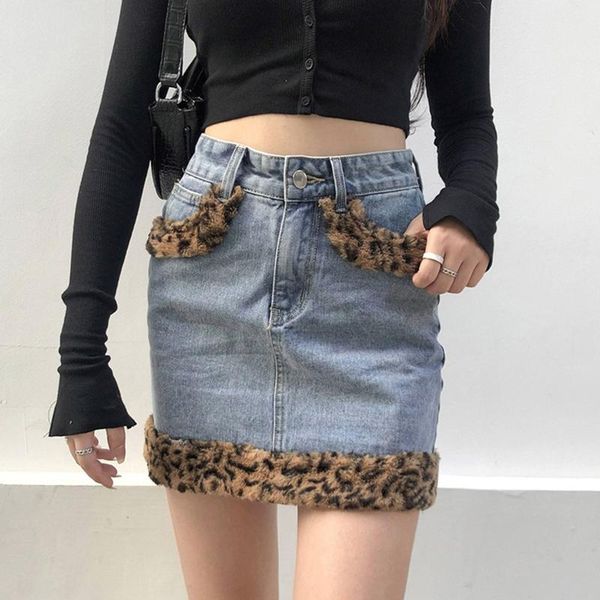 women high waist a-line denim mini pencil skirt vintage leopard plush patchwork harajuku slim fit streetwear pocket, Black
women high waist a-line denim mini pencil skirt vintage leopard plush patchwork harajuku slim fit streetwear pocket, Black