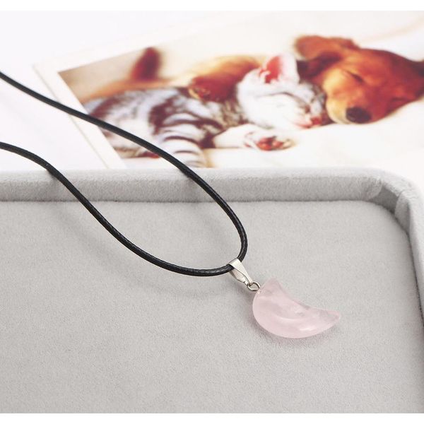 leather rope pure natural pink crystal stone pendant moon pendant necklace couple accessories w sqcoyh dh_seller2010, Silver
leather rope pure natural pink crystal stone pendant moon pendant necklace couple accessories w sqcoyh dh_seller2010, Silver