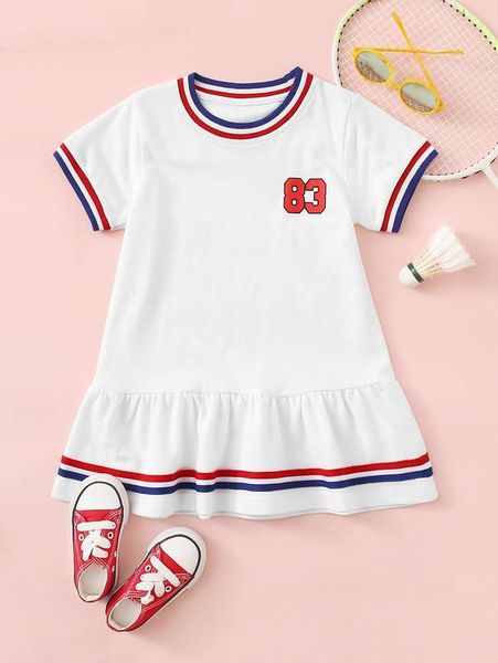 toddler girls stripe trim ruffle hem tee dress she, Red;yellow
toddler girls stripe trim ruffle hem tee dress she, Red;yellow