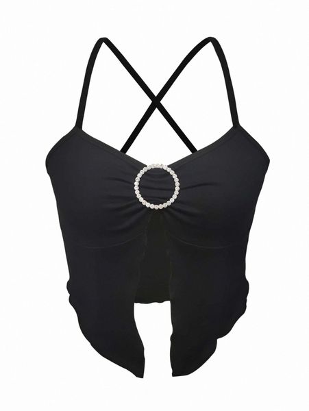 rhinestone ring detail cami d94n#, White
