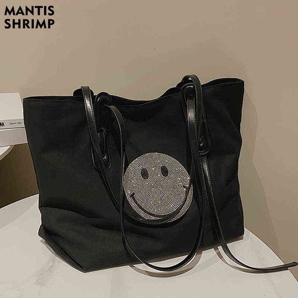 shopping bags casual tote designer fashion smiley canvas shoulder for women handbags large capacity bag 220307
shopping bags casual tote designer fashion smiley canvas shoulder for women handbags large capacity bag 220307