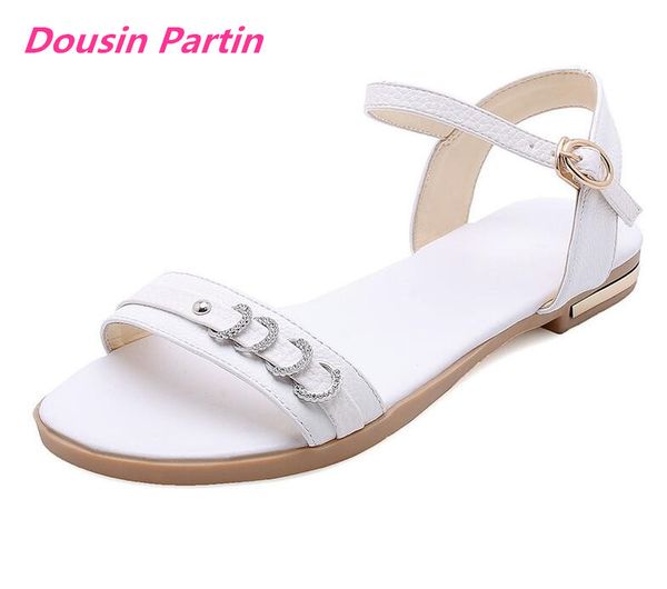 dousin partin 2019 women sandals flat heel champagne cow leather+pu round open-toed buckle metal decoration soft-soled shoes 0928, Black
dousin partin 2019 women sandals flat heel champagne cow leather+pu round open-toed buckle metal decoration soft-soled shoes 0928, Black